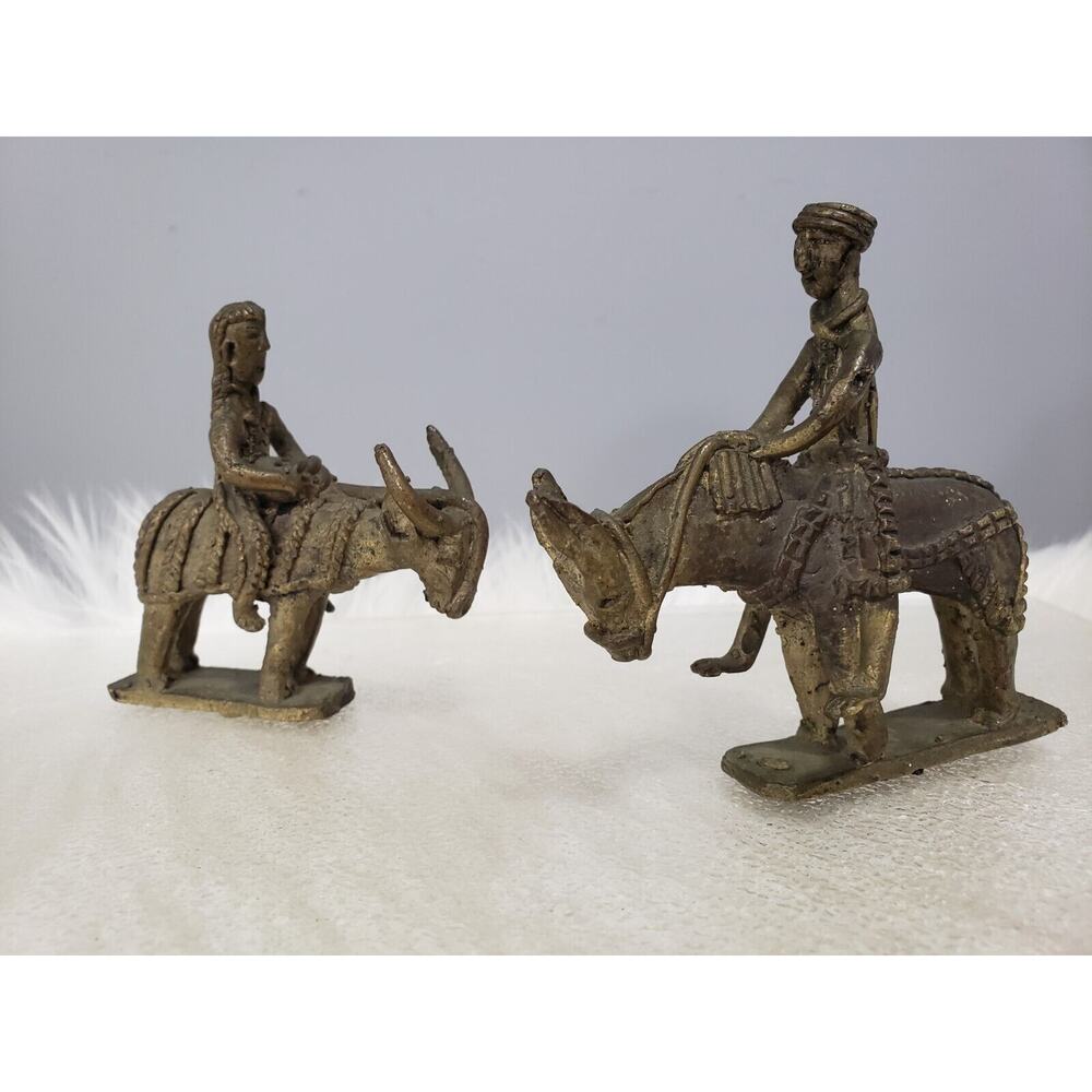 Antiques Brass art sculpture antique man riding a donkey indian hand engraved